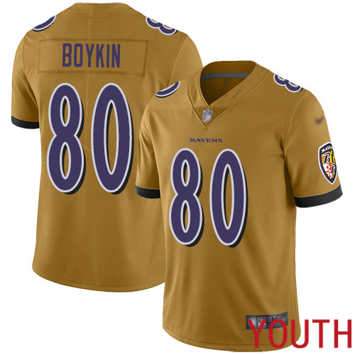 Baltimore Ravens Limited Gold Youth Miles Boykin Jersey NFL Football #80 Inverted Legend